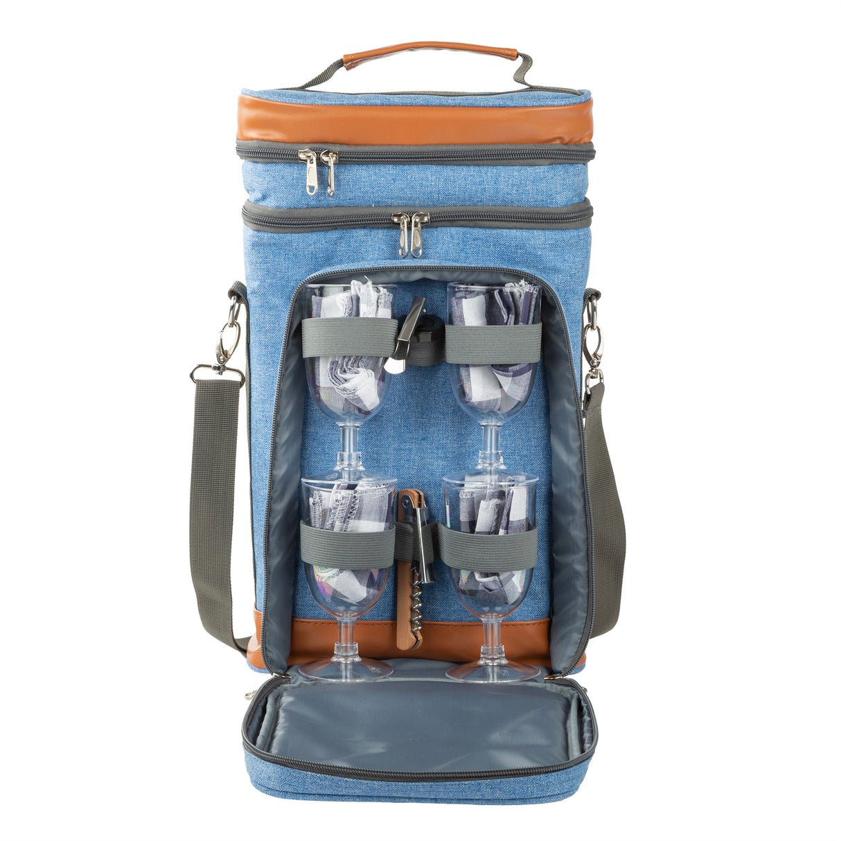 Blue Contemporary Wine Cooler Bag for 4 people with accessories - Greenfield Collection