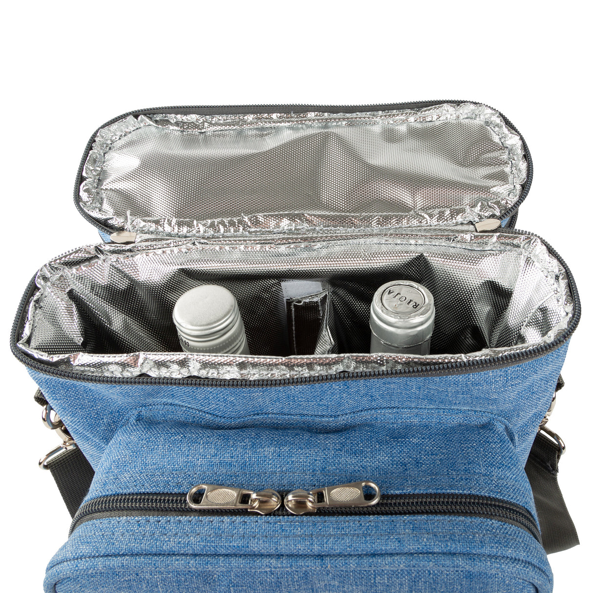 Blue Contemporary 2 bottle Wine Cooler Bag for 4 people - Greenfield Collection