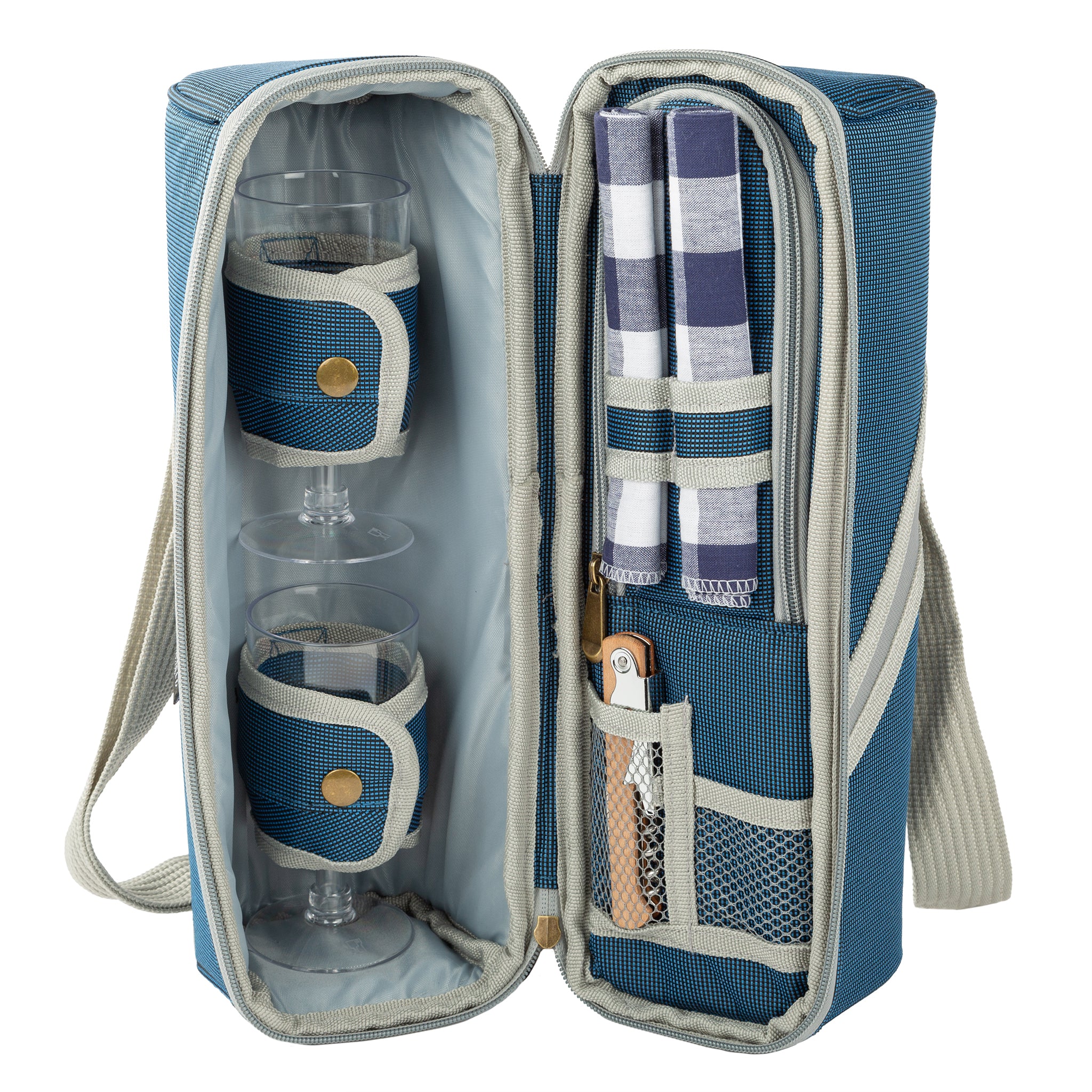 Navaris Insulated Wine Cooler Bag - Holds 2 Bottles, Adjustable Strap, Removable Divider (Grey)