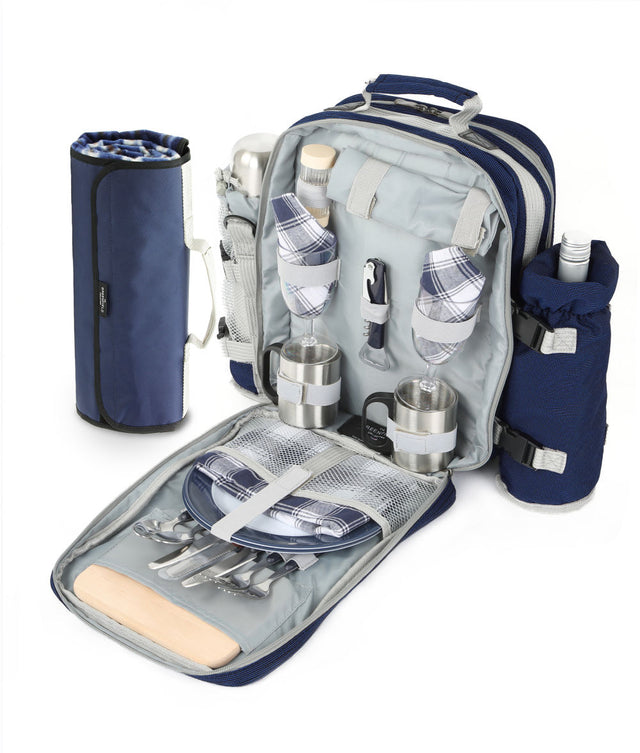 Greenfield Collection Super Deluxe Picnic Backpack Hamper for Two People with Matching Picnic Blanket - Greenfield Collection